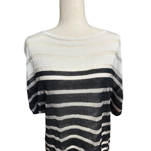 Chico's Shirt Size 0 Small NWT Travelers Stripe Dolman Top Black/White Oversized - Picture 2 of 15